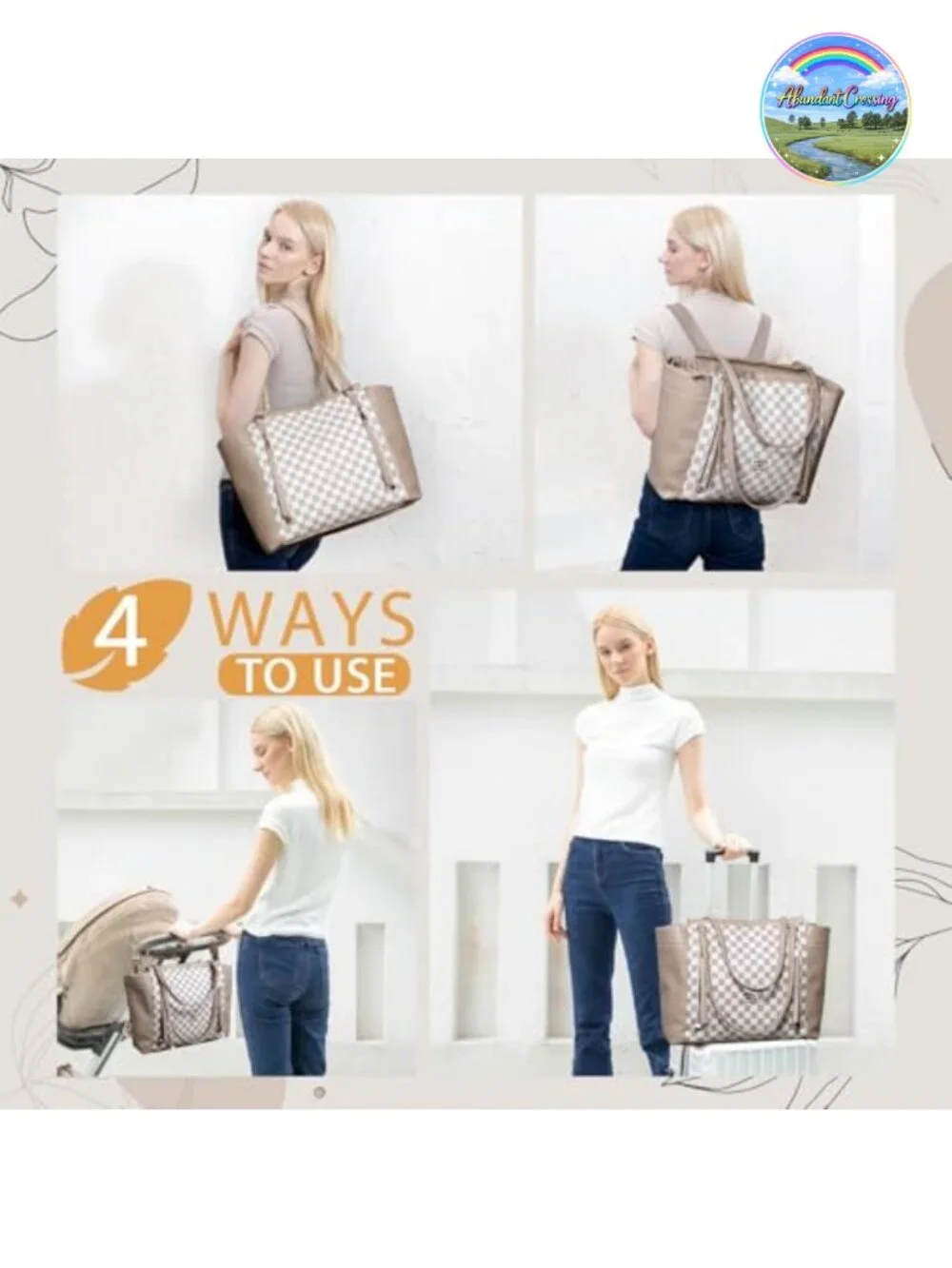 Leather Diaper Bag Tote Backpack with Changing Pad, 12 Pockets, Convertible